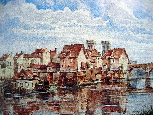 Les moulins du grand bras de la Seine  Melun XIXe sicle - Henri Frechon  (Muse de Melun).